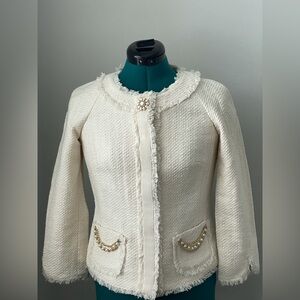 Luisa Spagnoli Tweed Peacoat Jacket in Ivory